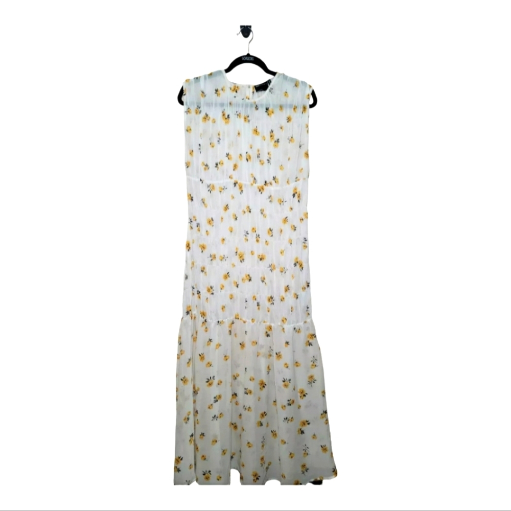 NWT Asos Women’s Semi-sheer Dress Size 8 Boho Sleeveless White Yellow Aline Maxi